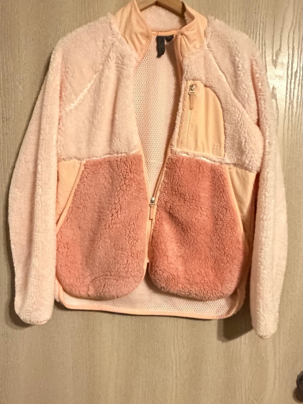Sweaty Betty Two-Tone Pink Peach Sherpa Jacket
